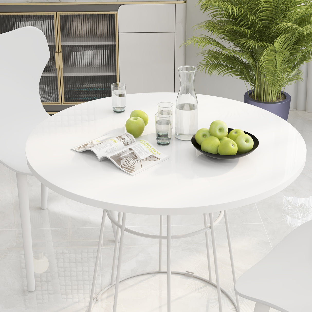 easycomfort easycomfort tavolo rotondo per 4 persone con struttura in acciaio e mdf 80 5x74 6cm bianco