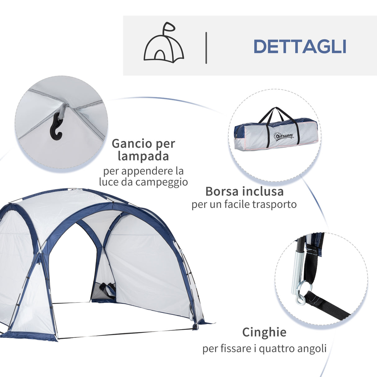 easycomfort easycomfort tenda da campeggio 6 8 persone 4 porte a cerniera borsa e gancio 350x350x230cm bianca e blu