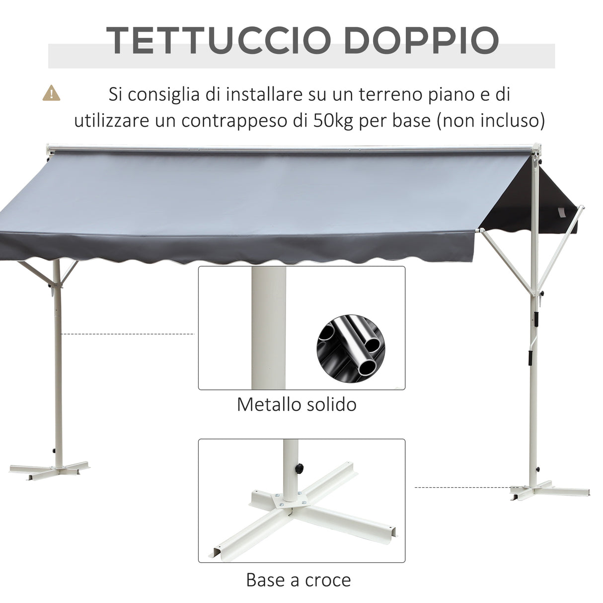 easycomfort easycomfort tenda da sole a caduta autoportante apertura con manovella e inclinazione regolabile 295x294cm grigio