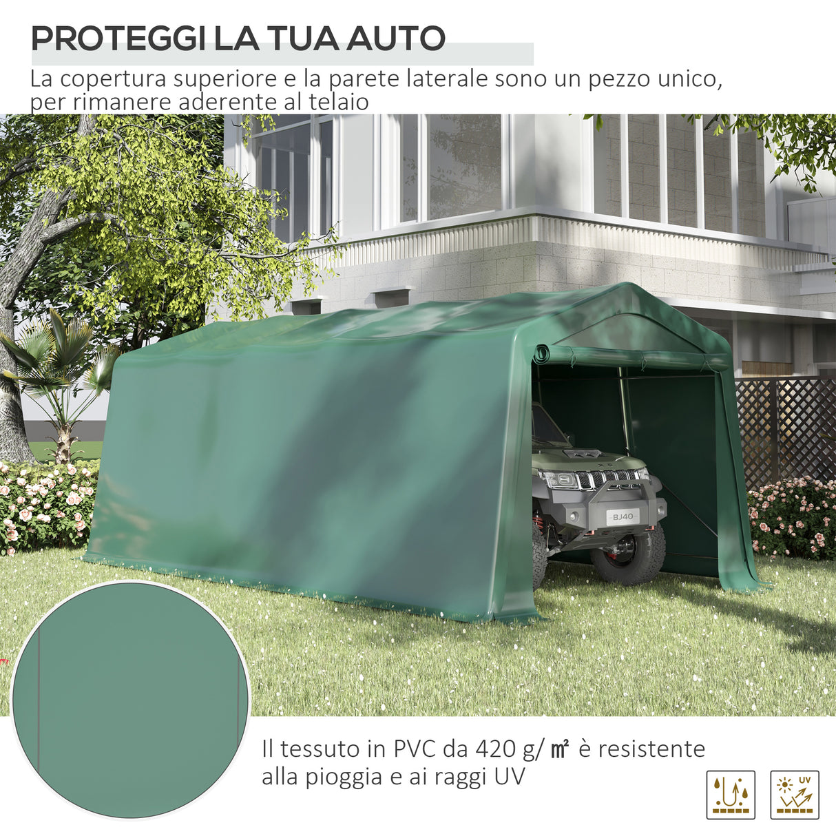 easycomfort easycomfort tendone da giardino per auto con ingresso a cerniera e picchetti 600x255 310x255cm verde