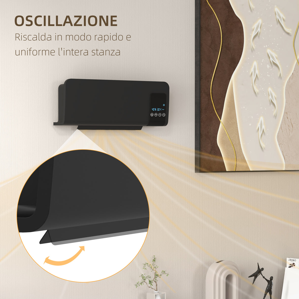 easycomfort easycomfort termoventilatore da parete oscillante con telecomando timer 12h e 2 modalita nero