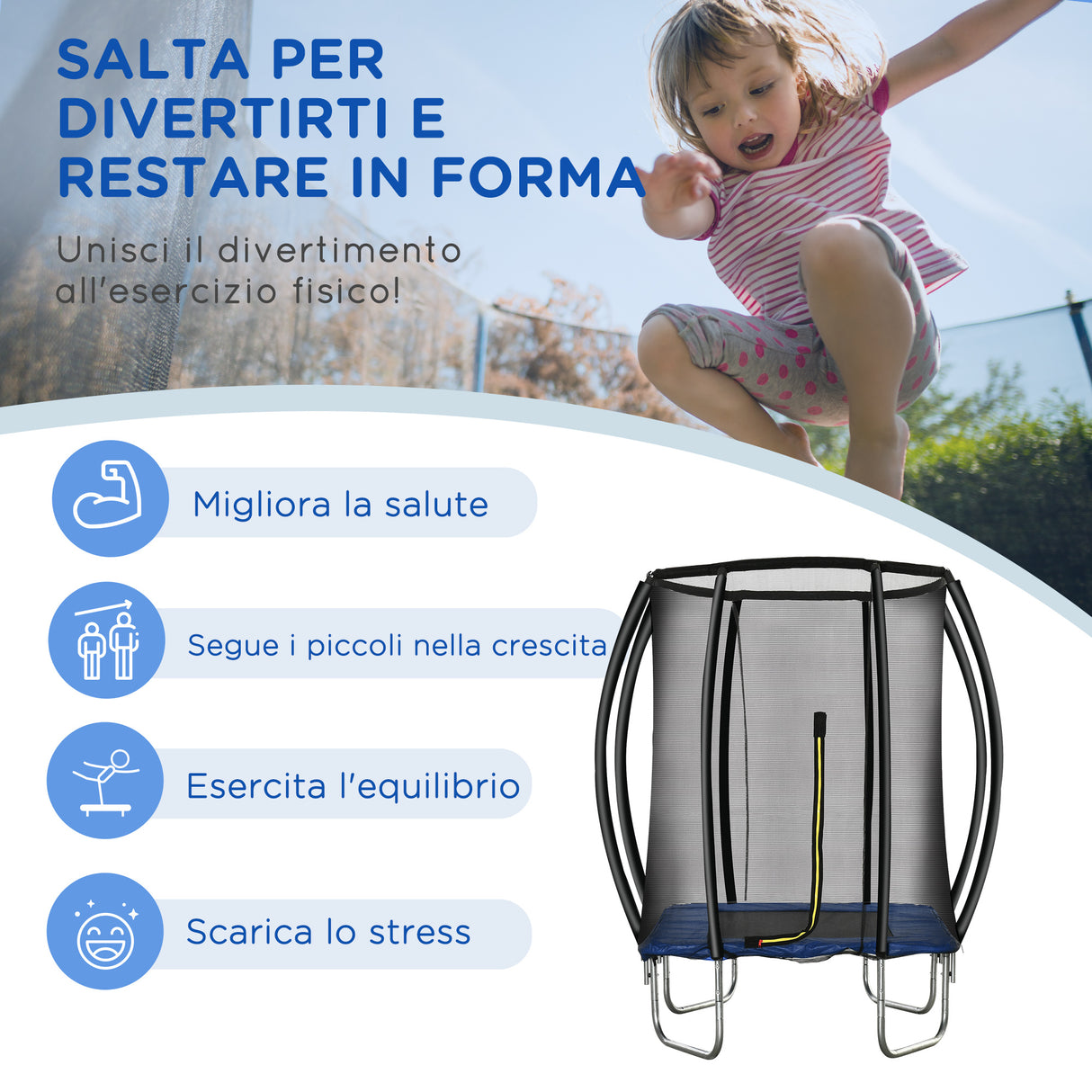 easycomfort easycomfort trampolino elastico 210cm per bambini e adulti con rete e imbottiture blu