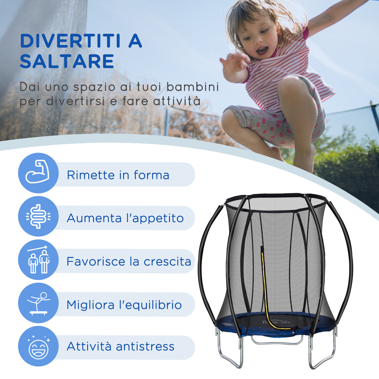 easycomfort easycomfort trampolino elastico fitness blu a 36 molle per adulti e bambini con rete di protezione e 3 gambe a u 225x235 cm