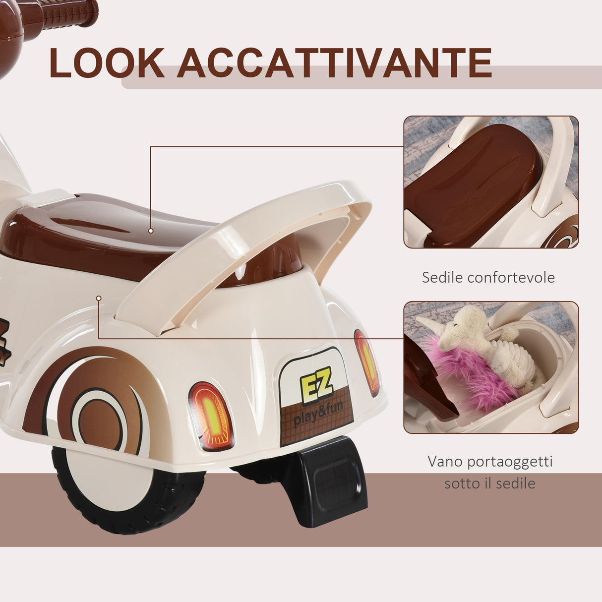 easycomfort easycomfort triciclo motorino giocattolo per bambini 18 36 mesi senza pedali con luci e suoni realistici beige e marrone