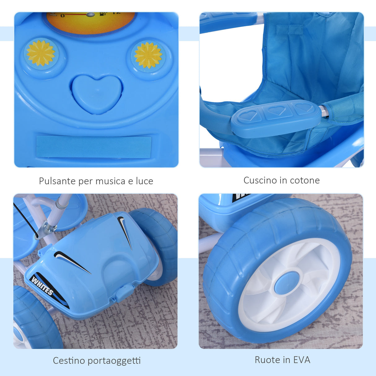 easycomfort easycomfort triciclo passeggino azzurro a forma di moto per bambini 18 72 mesi con tettuccio rimovibile