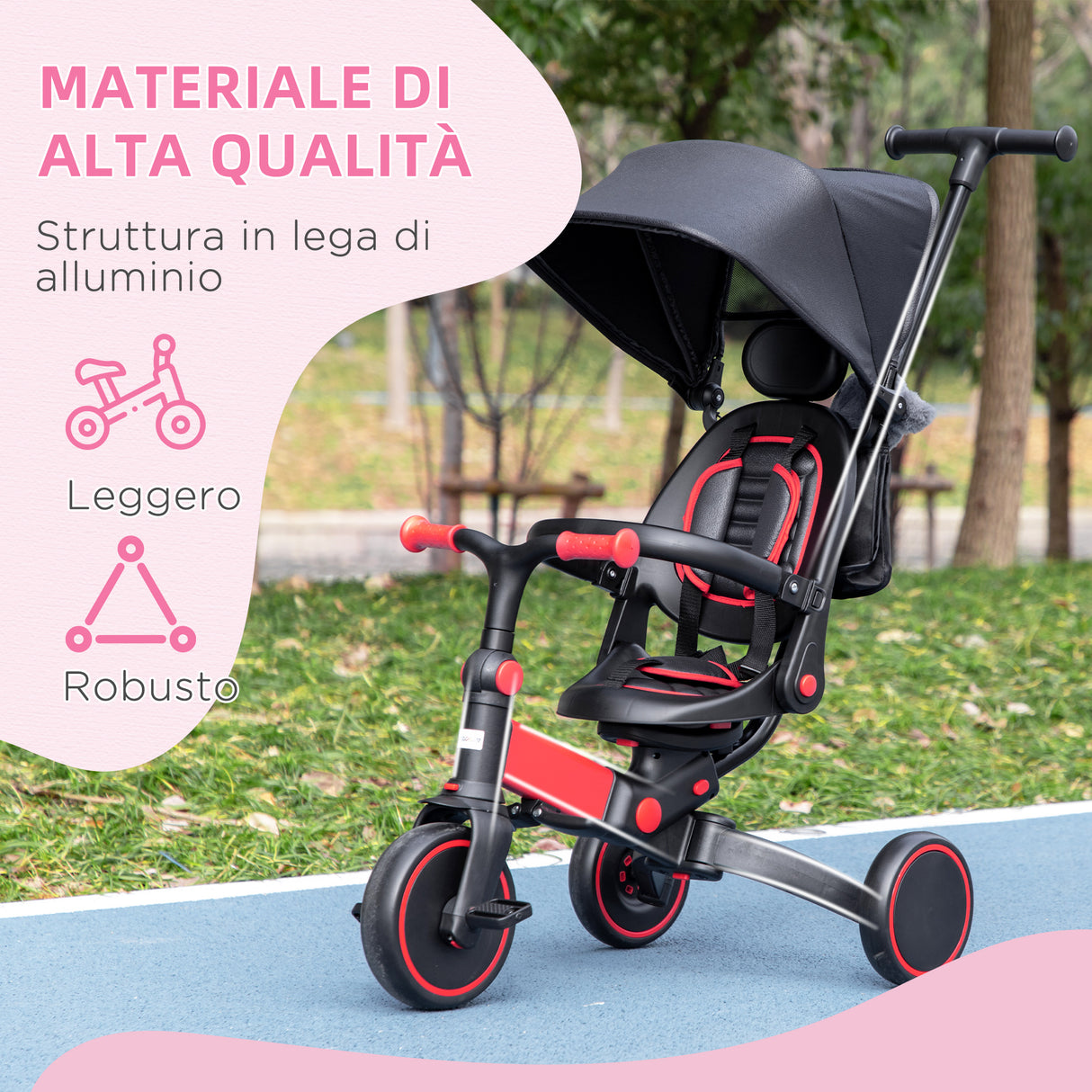 easycomfort easycomfort triciclo per bambini con maniglione 3 in 1 e tettuccio regolabile eta 18 48 mesi rosso