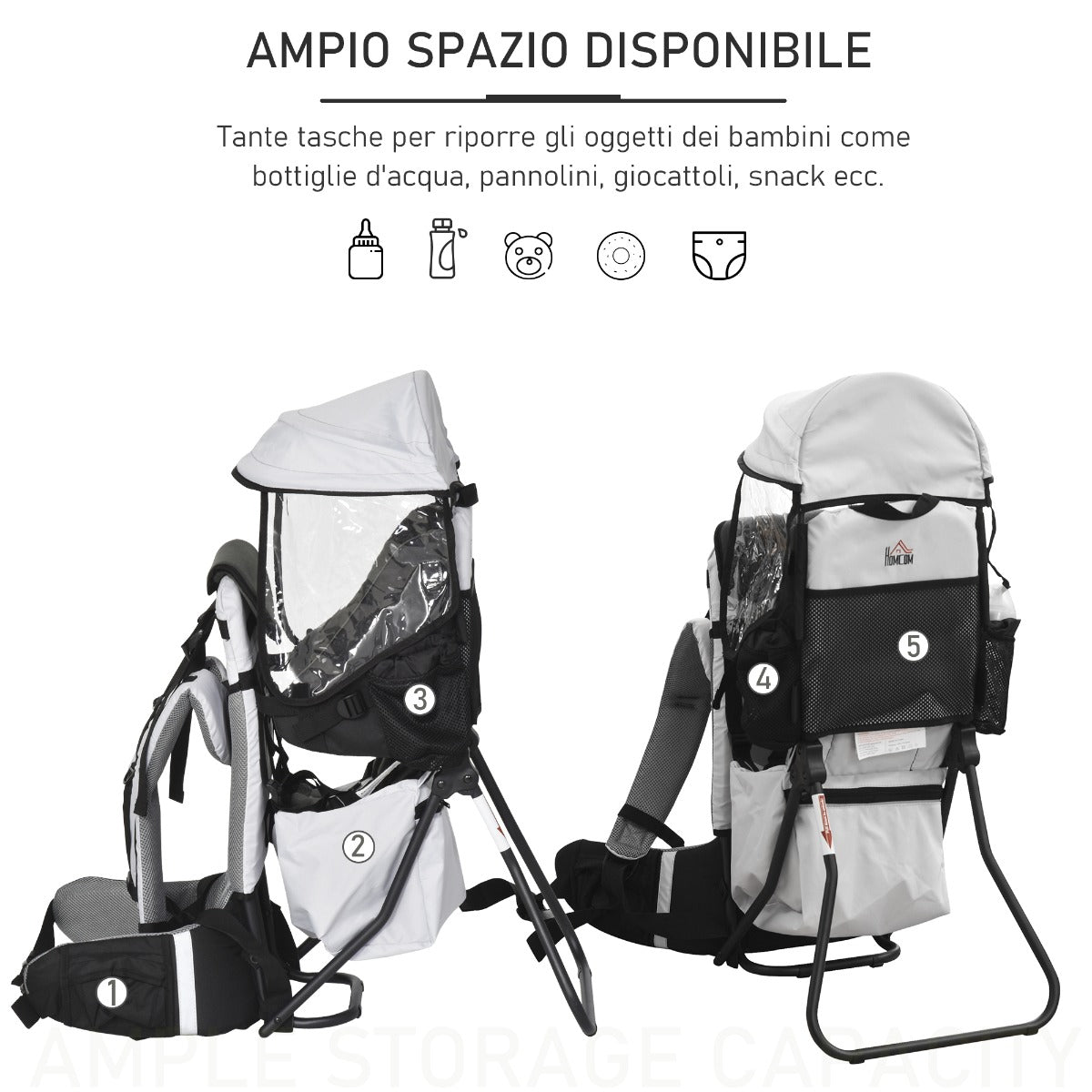easycomfort easycomfort zaino porta bimbo per trekking pieghevole impermeabile e con tettuccio rimovibile 38x77x87 5cm grigio