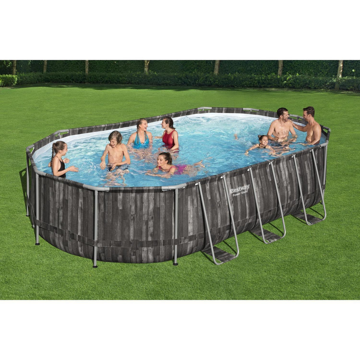 bestway piscina fuori terra bestway 5611r power steel frame 610x366x122h rivestimento effetto legno top di coperturascaletta rampa esternapompa filtrante 20 241 litri