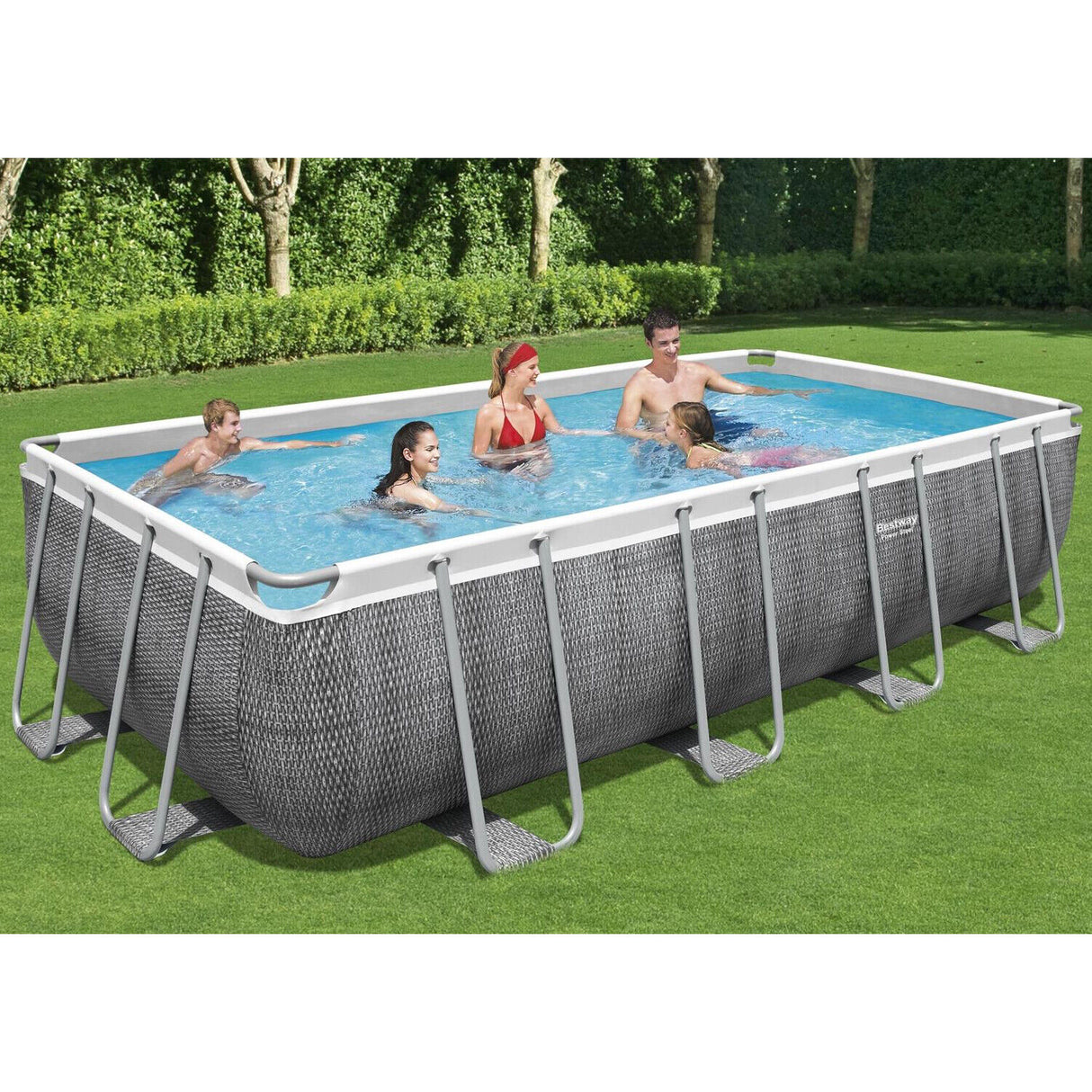 bestway piscina fuori terra bestway 56996 set piscina power steel 488x244x122h rivestimento esterno effetto rattan grigio scaletta rampa esternapompa filtrante 11532 litri