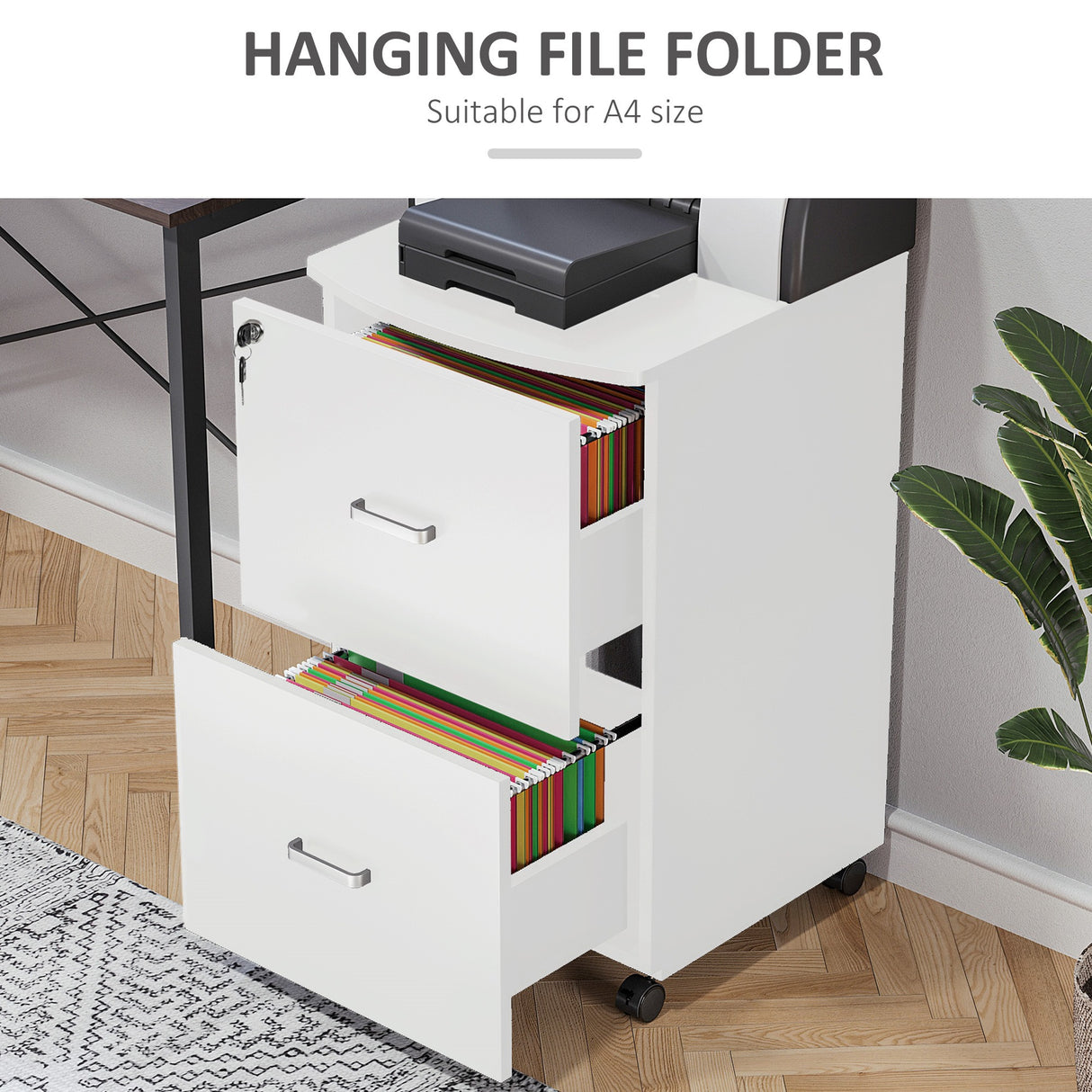 easycomfort easycomfort armadietto da ufficio con 2 cassetti e 5 ruote schedario in mdf e truciolato 43x45x72 cm bianco