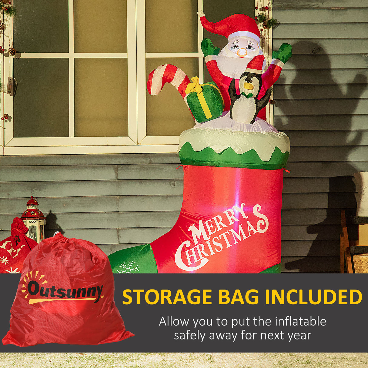 easycomfort easycomfort babbo natale gonfiabile con pinguino e calza natalizia luci led e gonfiatore incluso 90x50x149cm