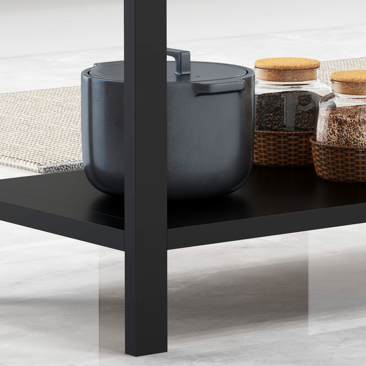 easycomfort easycomfort carrello da cucina a 2 livelli con maniglie e ganci laterali in acciaio 128x46 5x86 5 cm nero