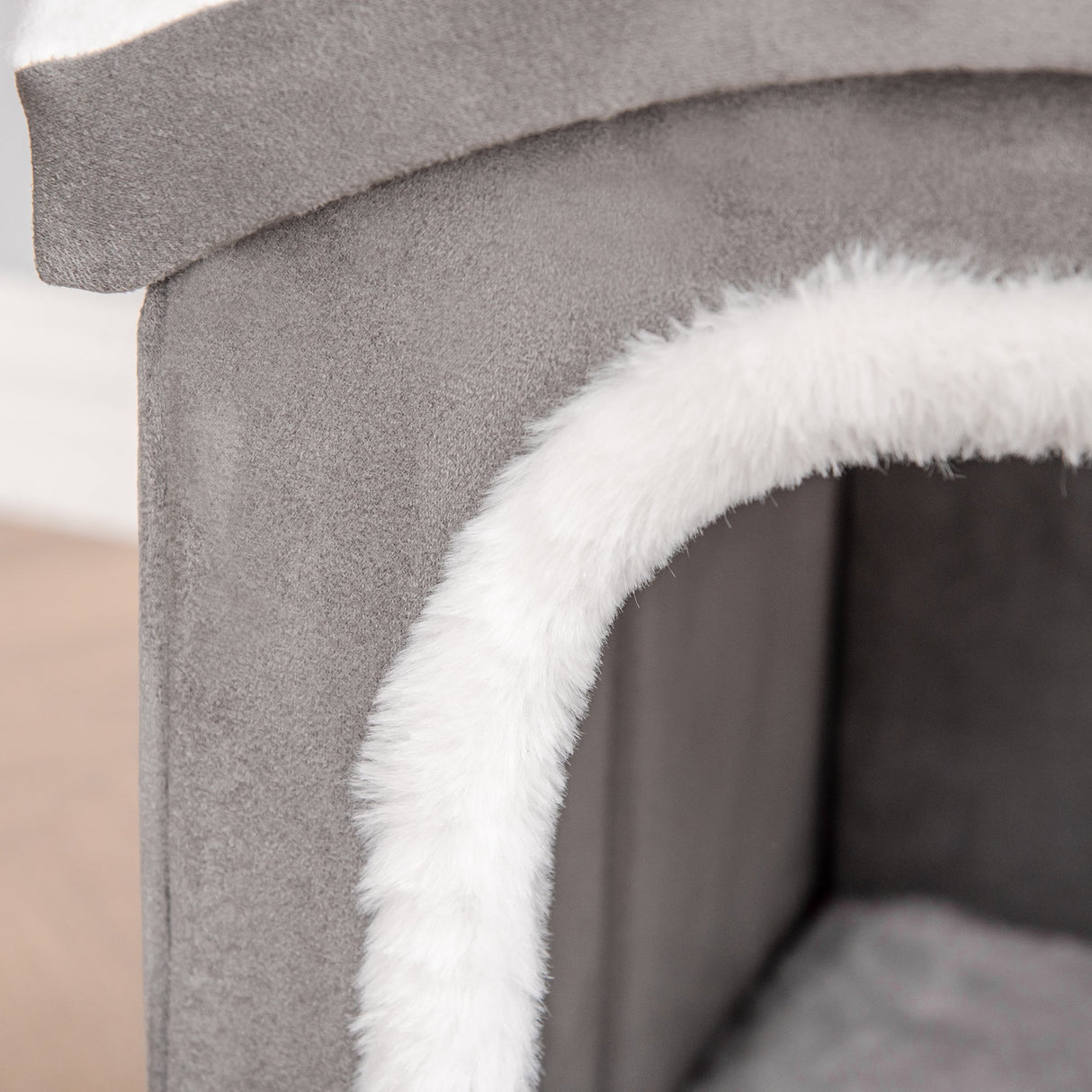 easycomfort easycomfort casetta per gatti da interno con 2 entrate e finestra cuscino e base antiscivolo 63 5x37x40cm biancogrigio