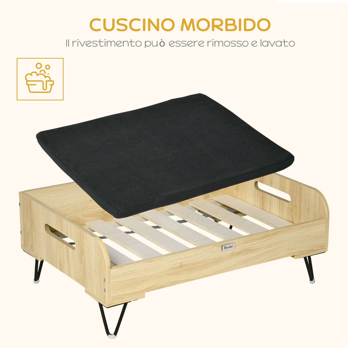 easycomfort easycomfort cuccia per cani rialzata con cuscino removibile e lavabile 2 maniglie in mdf e acciaio 82x56x31 5cm nero