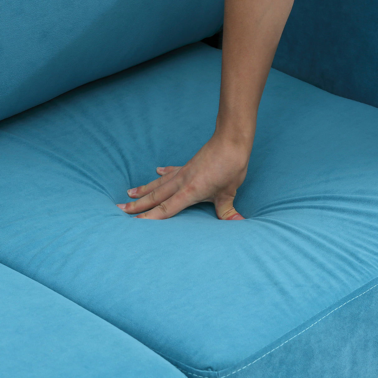 easycomfort easycomfort divano 2 posti moderno con braccioli imbottiti in tessuto effetto velluto e gambe in legno 170x90x85 cm blu