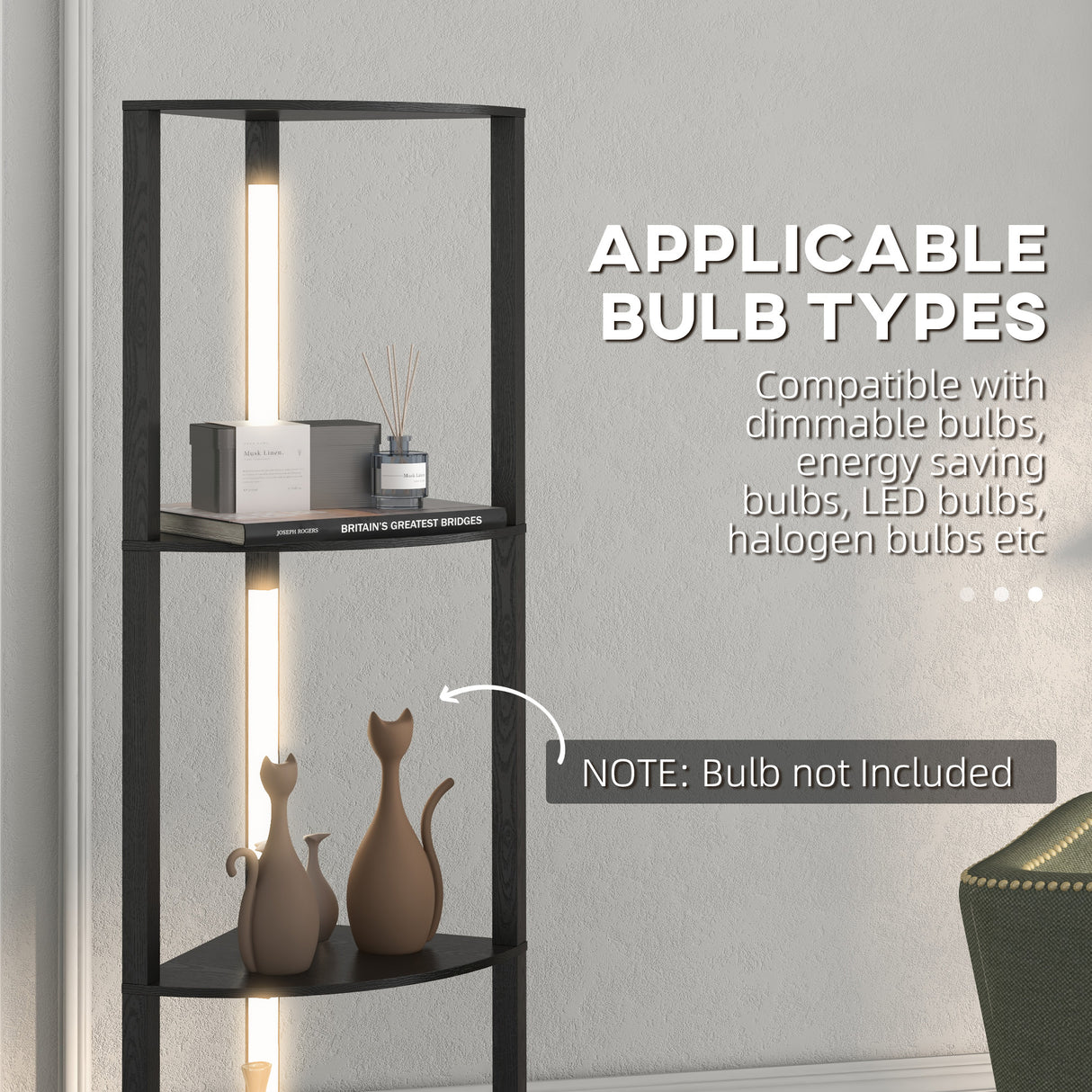 easycomfort easycomfort lampada da terra a colonna in mdf con 4 ripiani e illuminazione a led da 3000k 41x29 5x163 5 cm nero