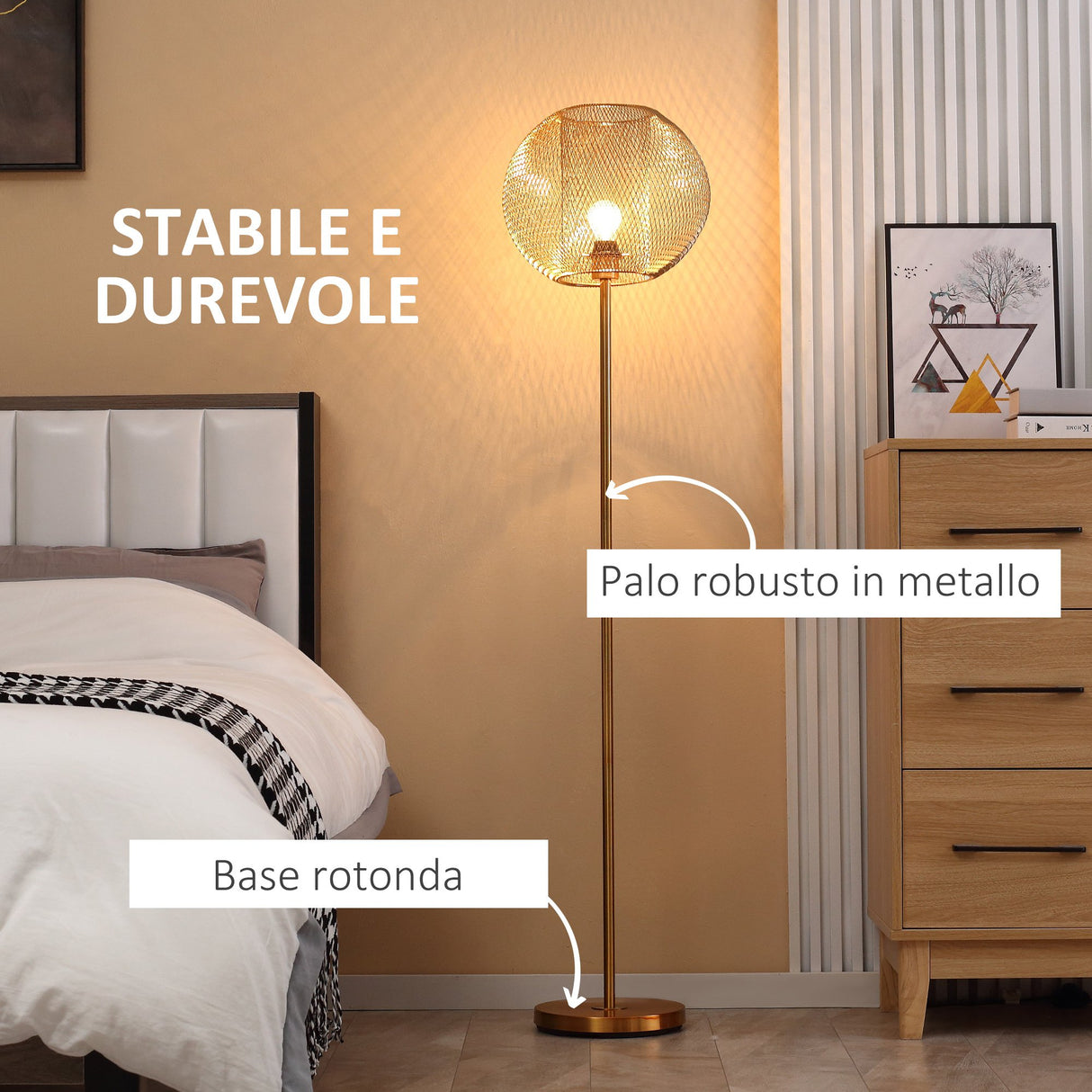 easycomfort easycomfort lampada da terra moderna in metallo con paralume dal design sferico e27 40w 35x150cm oro