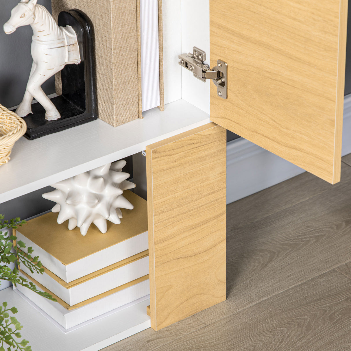 easycomfort easycomfort libreria moderna con scaffali asimmetrici e ante soft close 63x22x166cm bianco e naturale