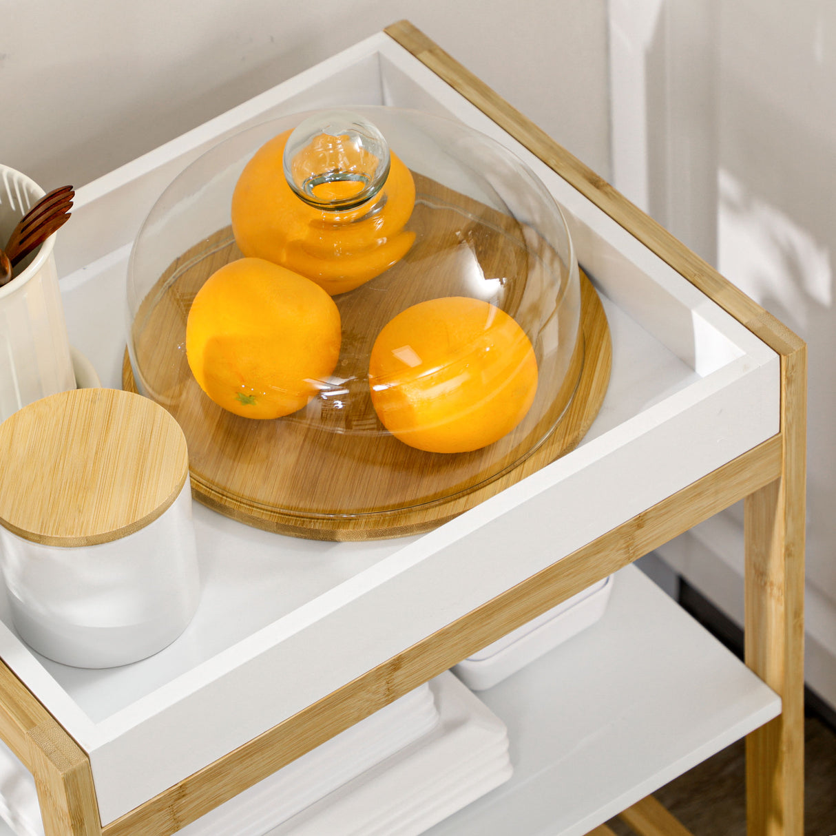 easycomfort easycomfort mobile con scaffali in bambu e mdf con vassoio removibile 42 8x33x70cm bianco e color legno