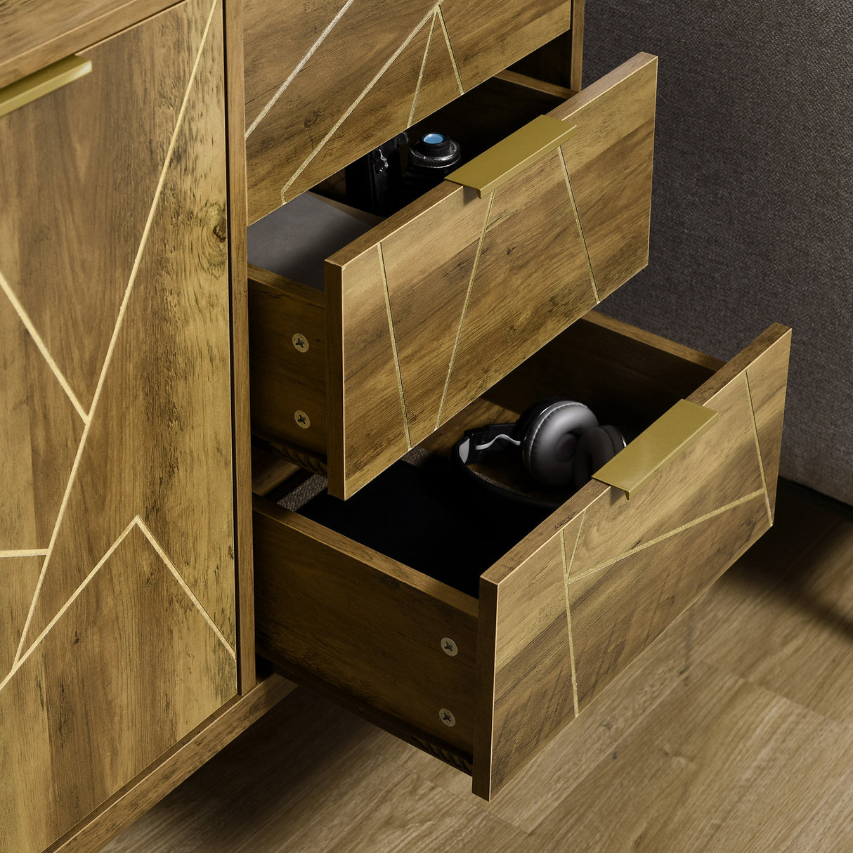 easycomfort easycomfort mobile multiuso con armadietto e 3 cassetti in legno e acciaio 84x39x80 7cm bronzo