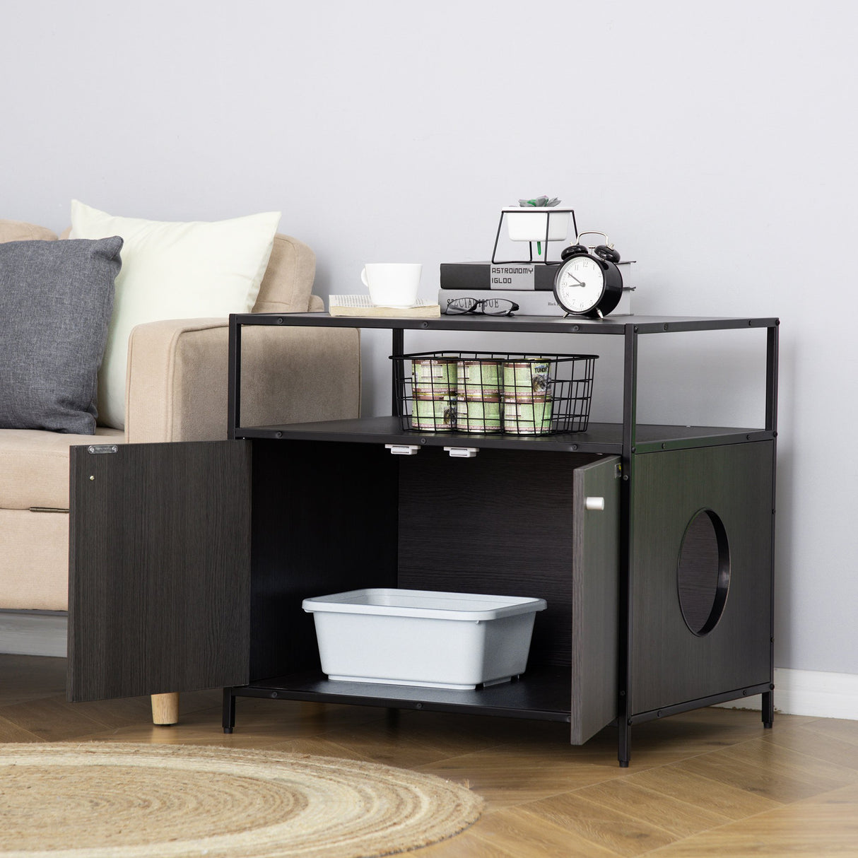 easycomfort easycomfort mobile per lettiera gatti in legno e acciaio con 2 ante magnetiche 70x55x65 5cm nero