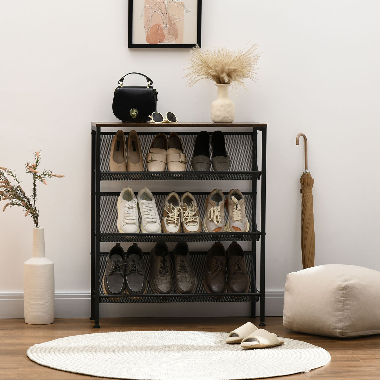 easycomfort easycomfort mobile scarpiera da ingresso con 3 ripiani e piano dappoggio in acciaio e truciolato 70x26x89 cm nero