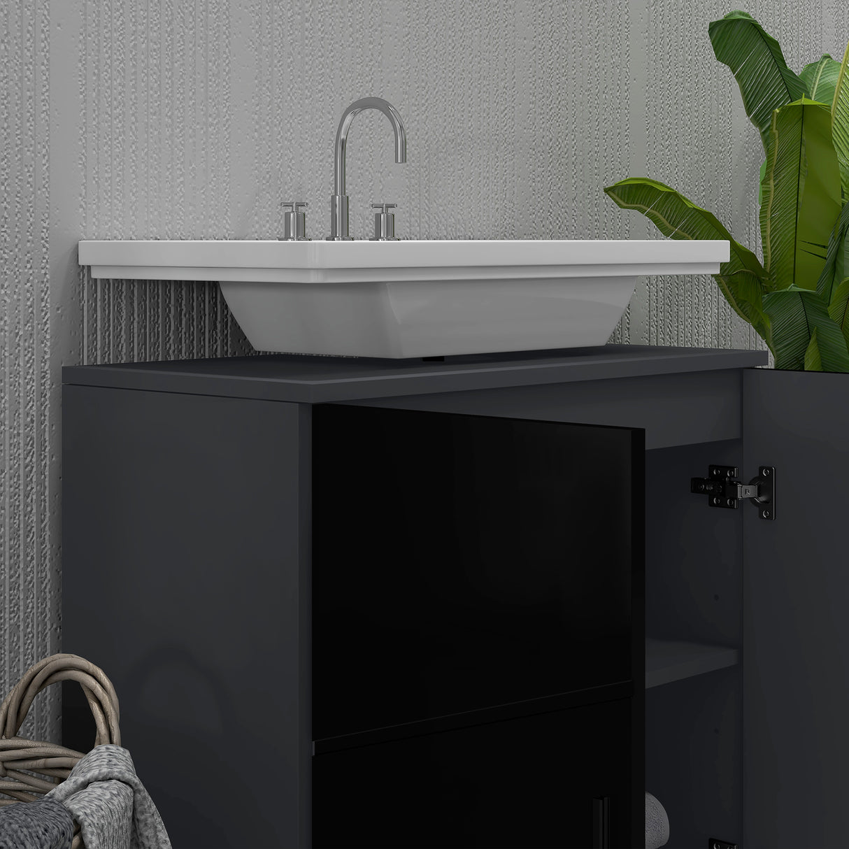 easycomfort easycomfort mobile sottolavabo bagno in legno con armadietto 2 ante 60x30x60cm nero
