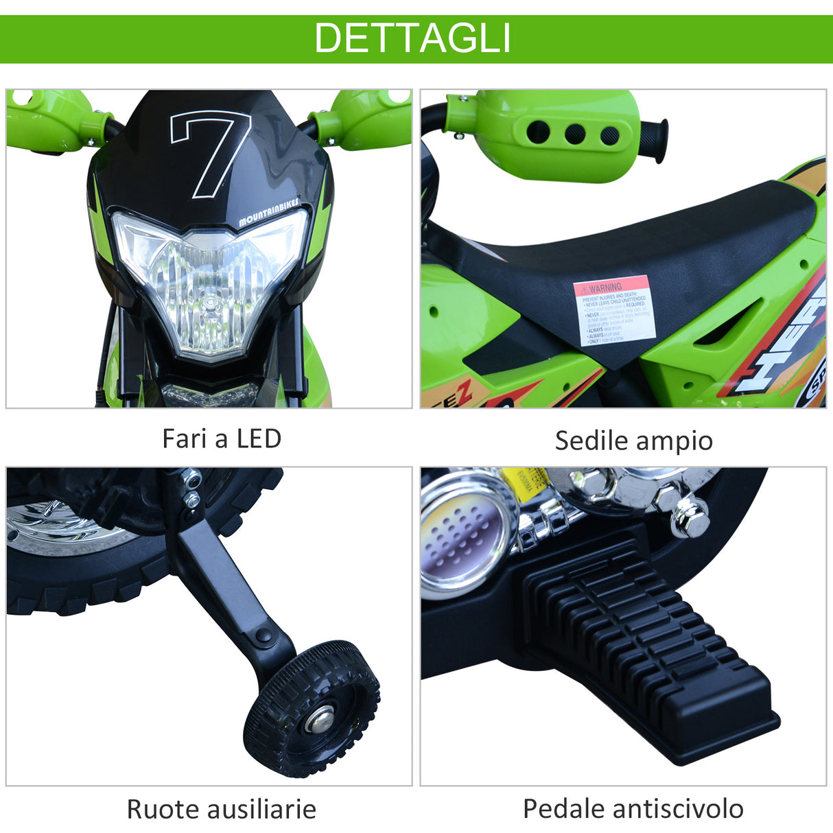 easycomfort easycomfort moto da cross elettrica con 2 rotelline ausiliarie per bambini 3 6 anni moto giocattolo 10952 270 5cm verde
