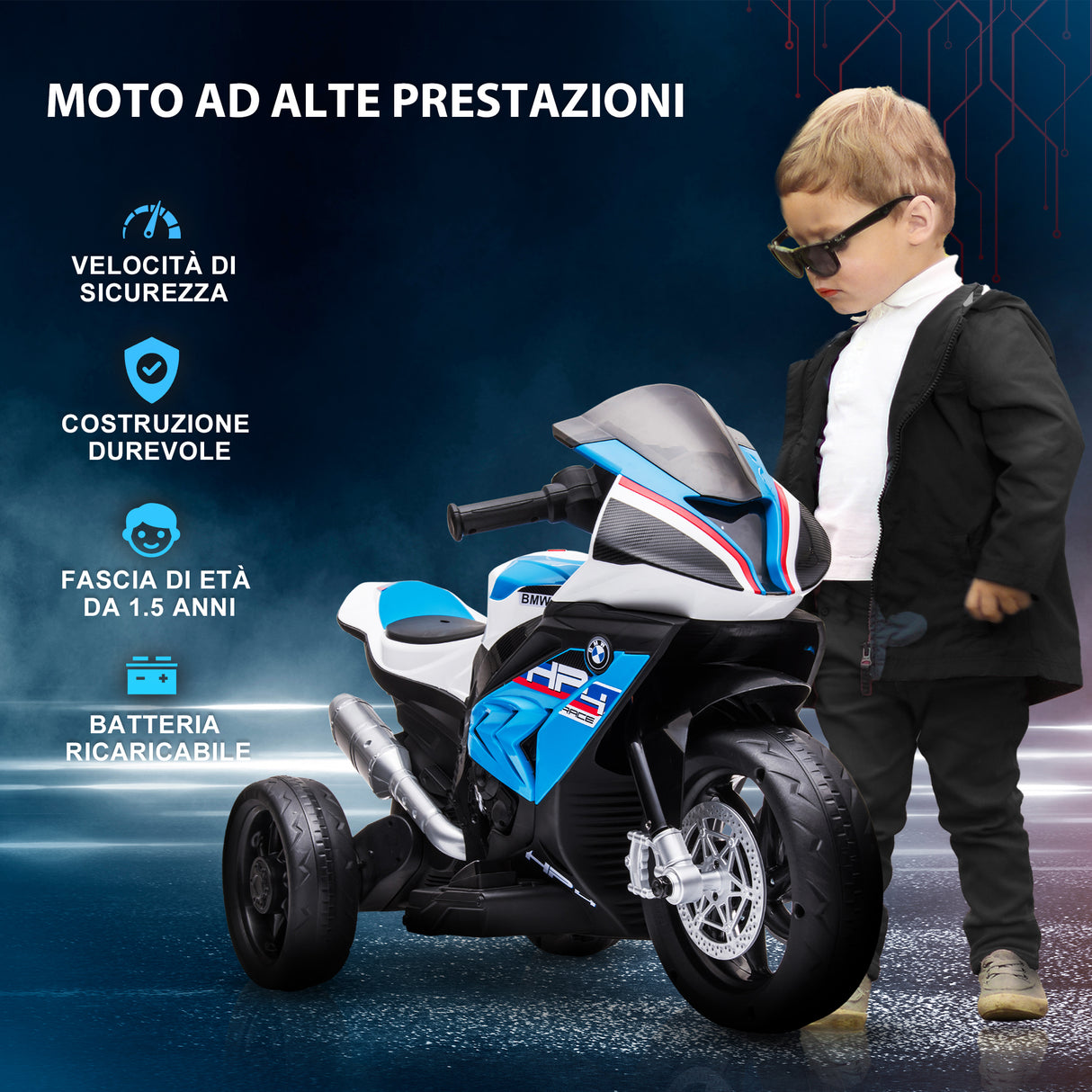easycomfort easycomfort moto per bambini 18 60 mesi modello bmw hp4 con fari musica e pedali in pp e metallo 82 5x42x54 cm blu