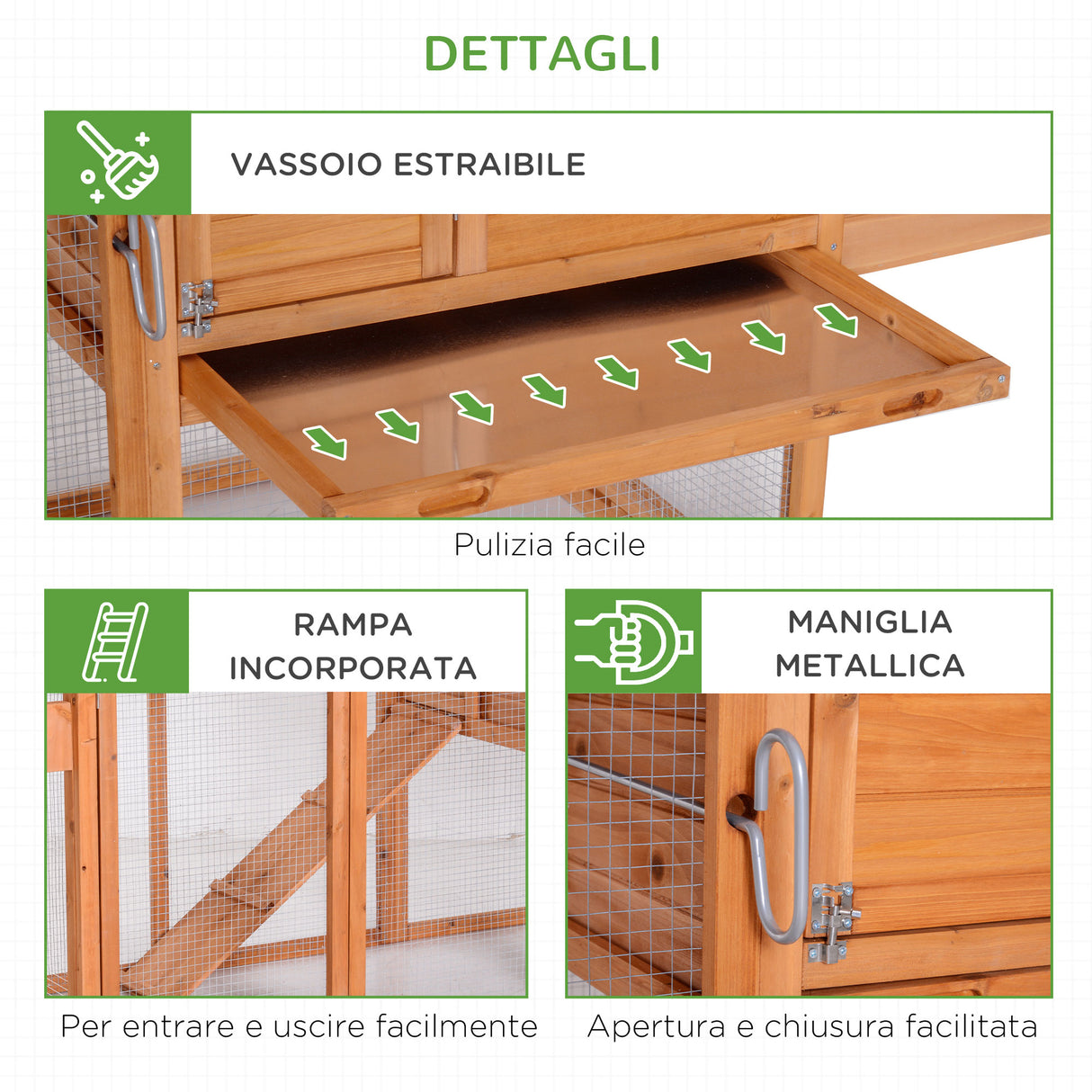 easycomfort easycomfort pollaio da giardino gabbia per galline da giardino con ruote e nidificazione in legno 213x91x122cm