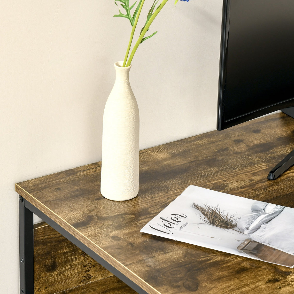 easycomfort easycomfort scrivania per pc compatta con mensola in stile industriale legno e metallo 120x60x75cm