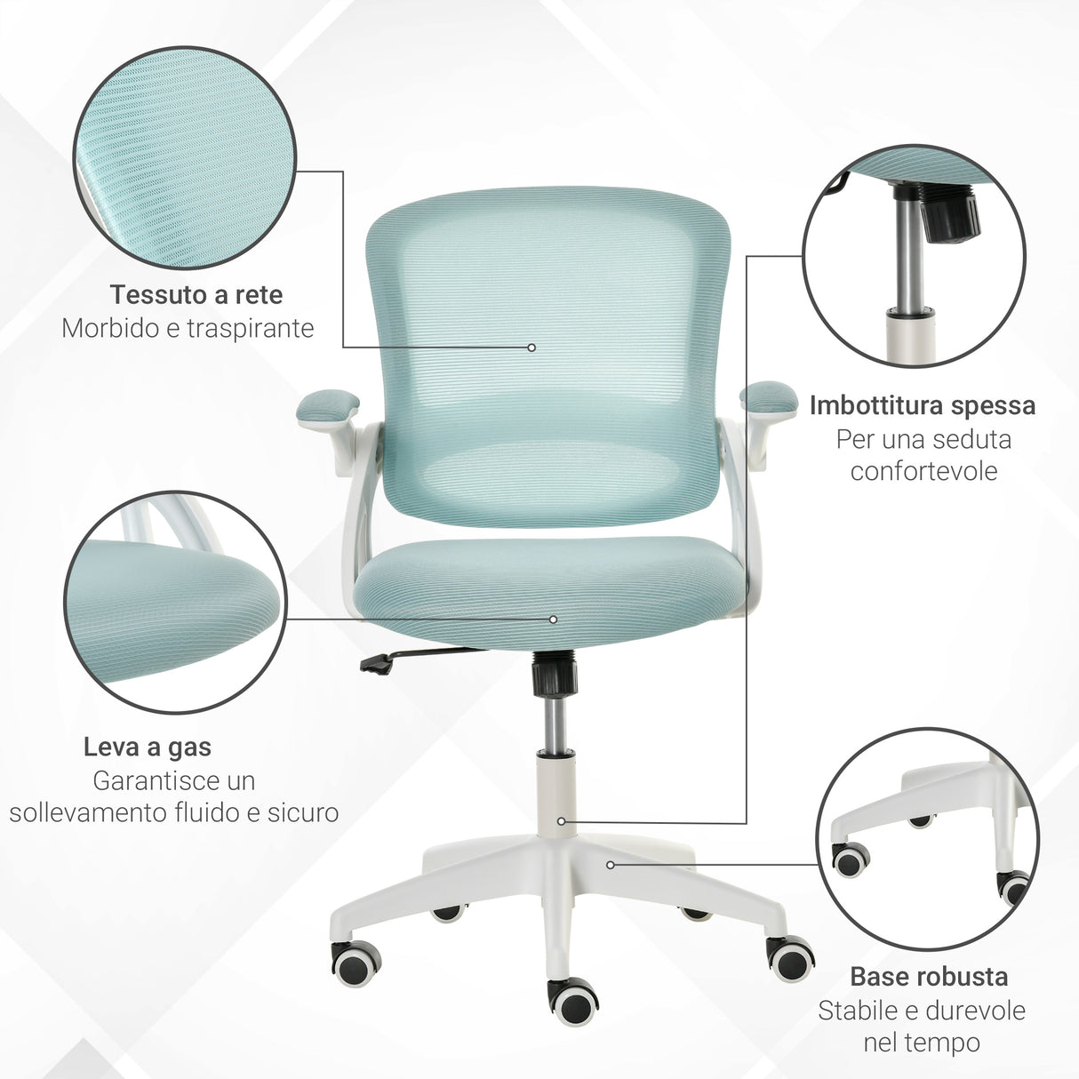 easycomfort easycomfort sedia da ufficio ergonomica con schienale a rete e seduta imbottita altezza regolabile 65 5x61 5x88 97 5cm azzurro