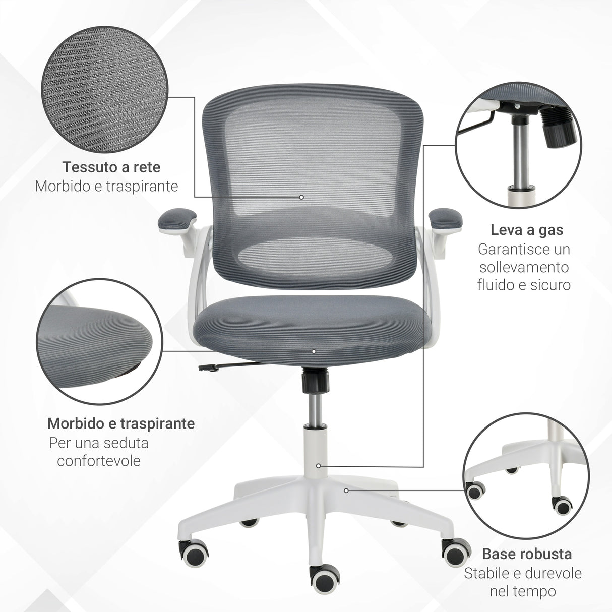 easycomfort easycomfort sedia da ufficio ergonomica con schienale a rete e seduta imbottita altezza regolabile 65 5x61 5x88 97 5cm grigio
