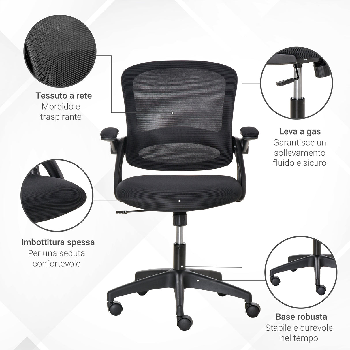 easycomfort easycomfort sedia da ufficio ergonomica con schienale a rete e seduta imbottita altezza regolabile 65 5x61 5x88 97 5cm nero