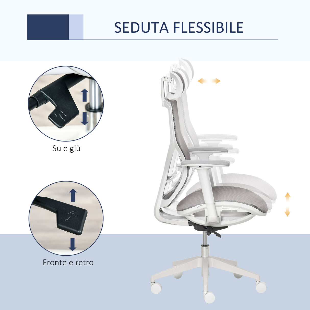 easycomfort easycomfort sedia ergonomica da ufficio con poggiatesta inclinazione e altezza regolabile poltrona girevole basculante con ruote e schiena in rete 67x65x120 128cm grigio