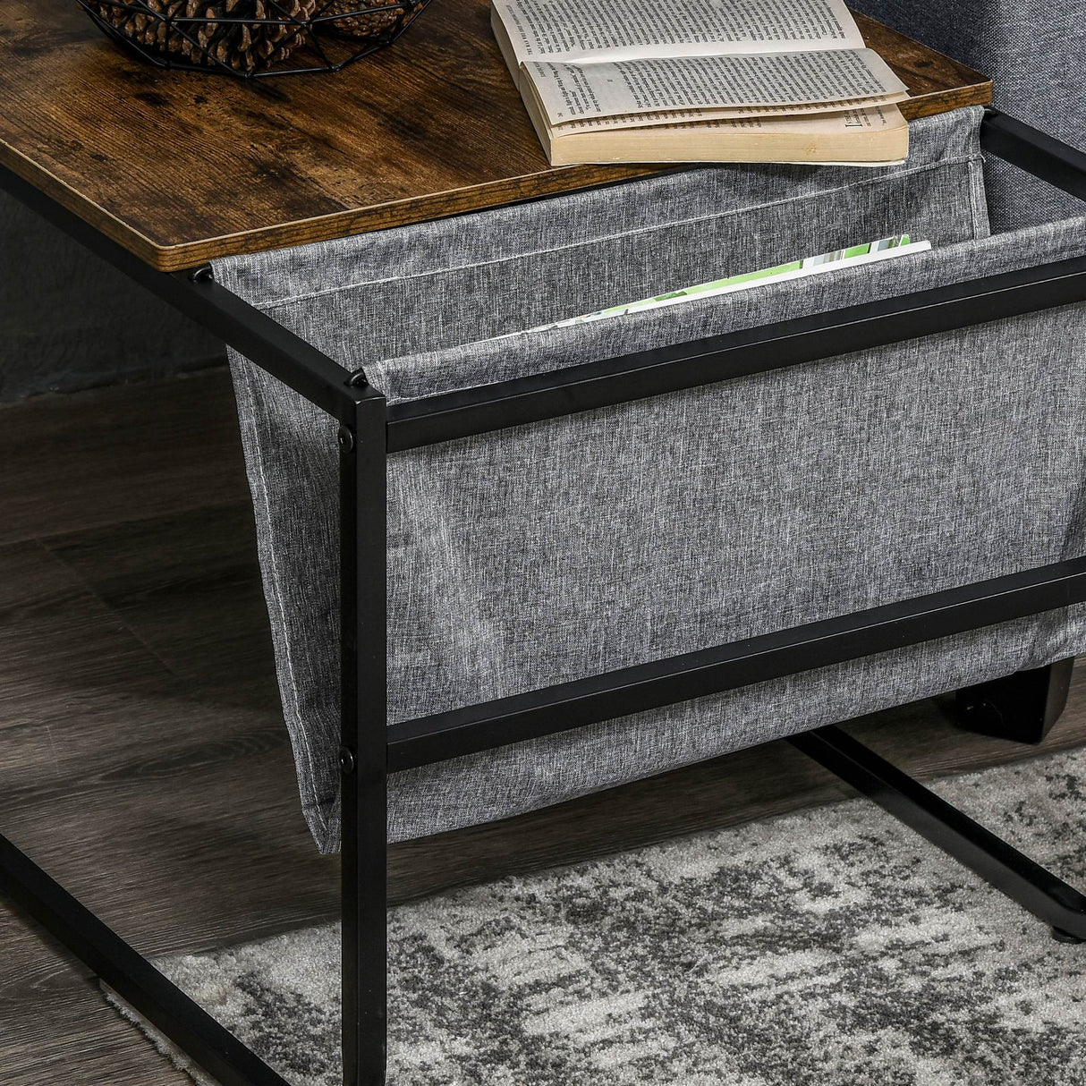 easycomfort easycomfort set 2 tavolini da caffe sovrapponibili stile industriale in mdf e acciaio nero e marrone rustico