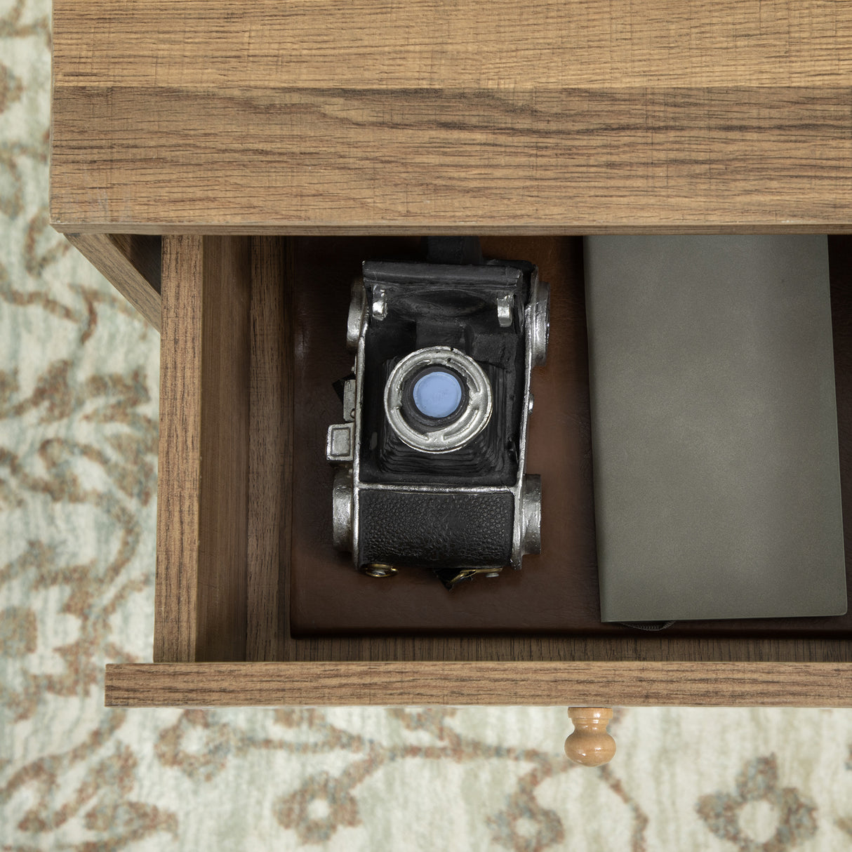 easycomfort easycomfort tavolino basso da caffe con ripiano aperto e cassetto in truciolato e metallo 90x45x46 cm marrone e nero