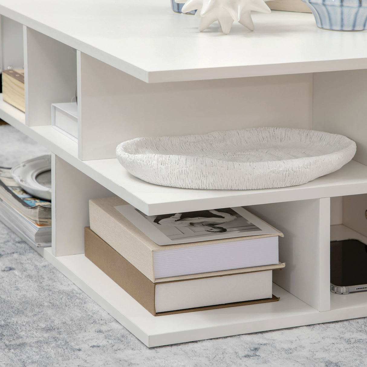 easycomfort easycomfort tavolino basso da salotto a 2 livelli in truciolato con ripiani aperti 70x70x36 5 cm bianco