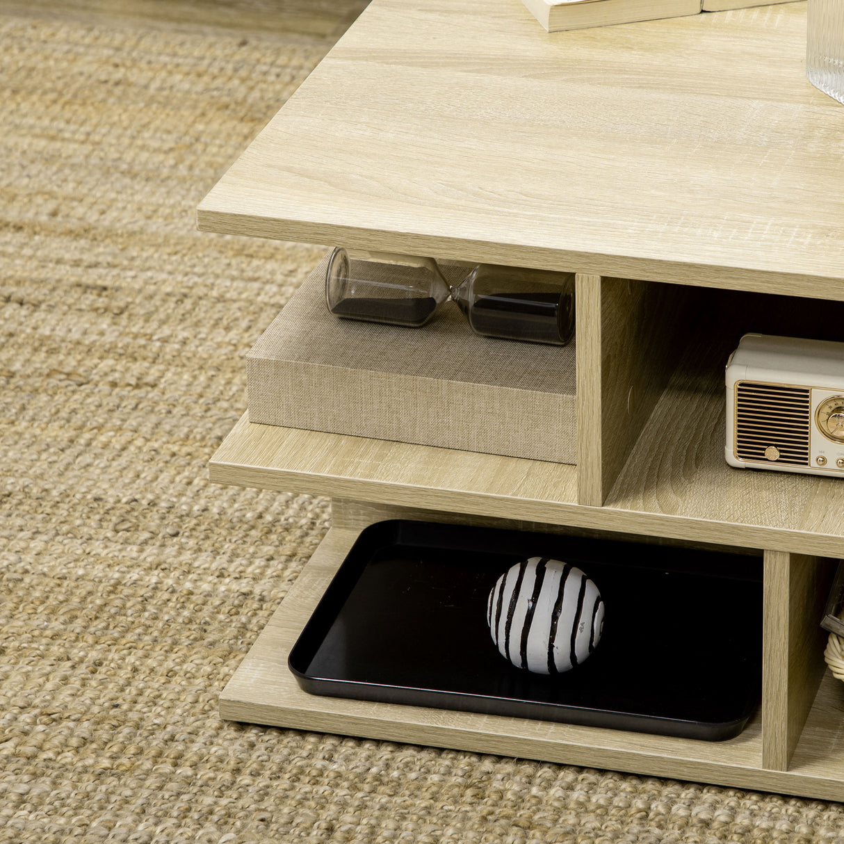 easycomfort easycomfort tavolino basso da salotto a 2 livelli in truciolato con ripiani aperti 70x70x36 5 cm color legno