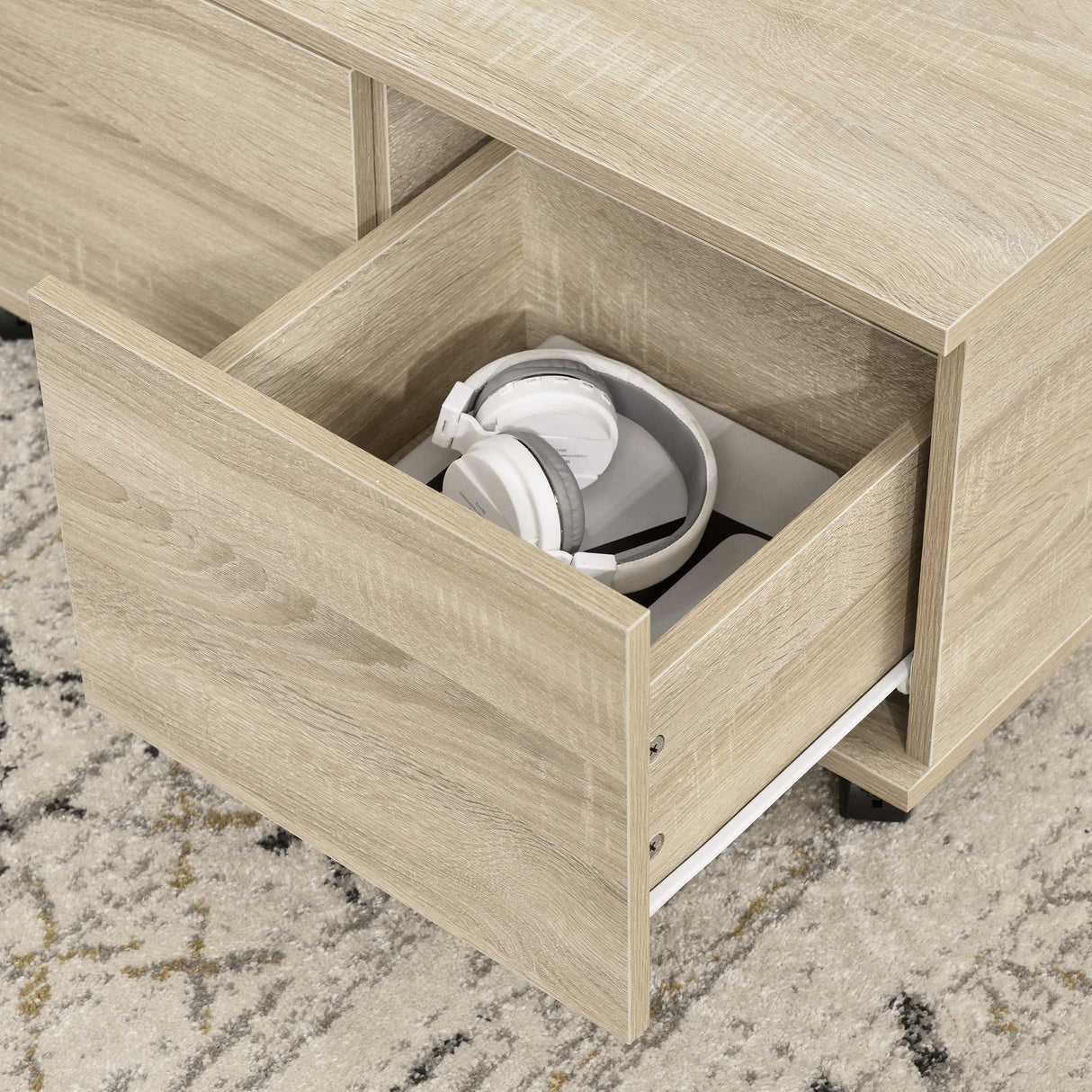 easycomfort easycomfort tavolino da caffe in legno con 2 cassetti 2 mensole e ruote con freno 70x70x35cm legno