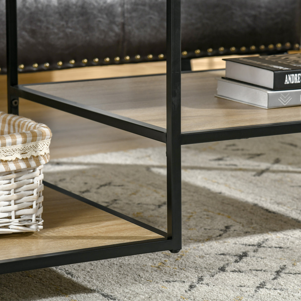 easycomfort easycomfort tavolino da caffe in stile industriale a 3 ripiani in mdf e acciaio 120x60x46cm