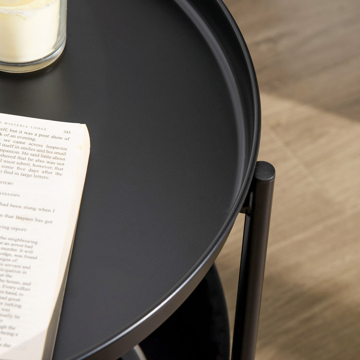 easycomfort easycomfort tavolino da caffe rotondo in acciaio con ripiano rimovibile e cestino in tessuto tavolino moderno nero 46x48cm