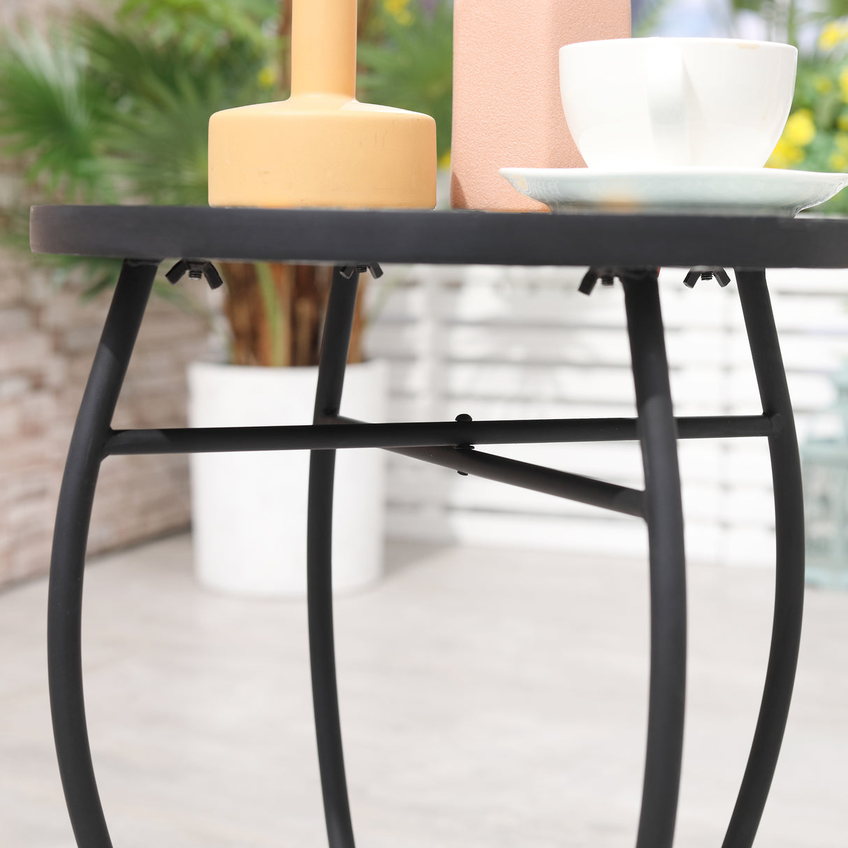 easycomfort easycomfort tavolino da giardino rotondo con piano dappoggio a mosaico 35 5x53 5cm