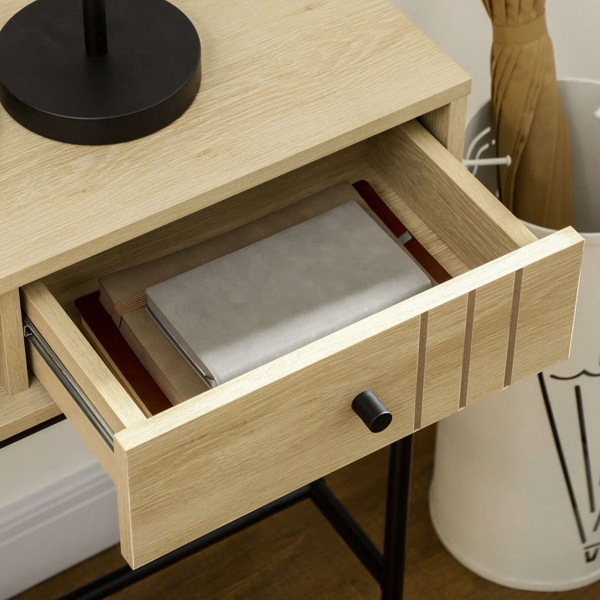 easycomfort easycomfort tavolo consolle in legno e metallo stile industriale con 2 cassetti 110x29 5x78cm naturale