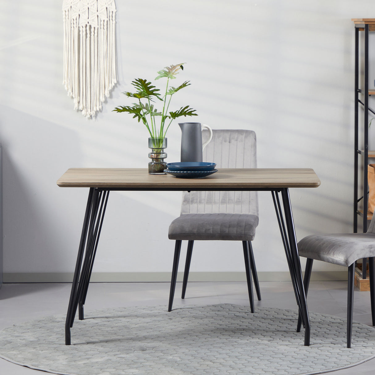 easycomfort easycomfort tavolo da pranzo 4 persone con piano effetto legno e gambe in acciaio 120x70x76cm