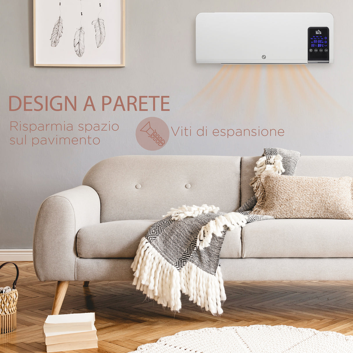 easycomfort easycomfort termoventilatore da parete oscillatorio con timer 12h e 2 modalita di riscaldamento 54 5x12x21 5 cm bianco