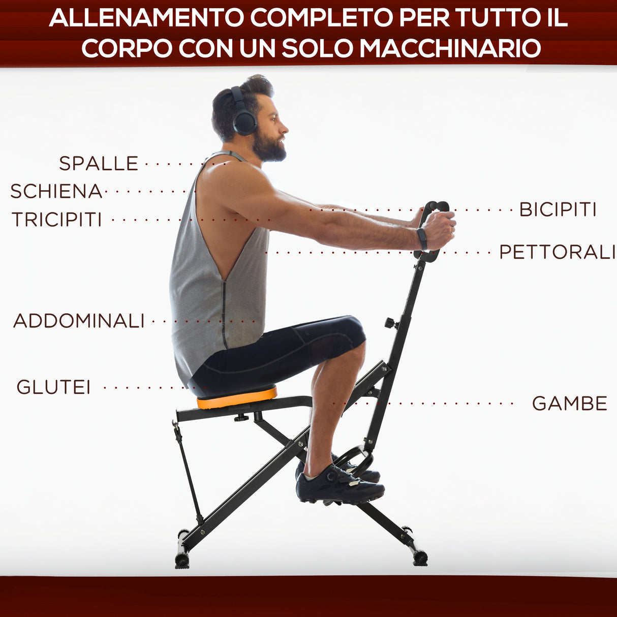 easycomfort easycomfort total crunch fitness pieghevole con monitor lcd e seduta regolabile in acciaio e pu 90x63x124 136 cm
