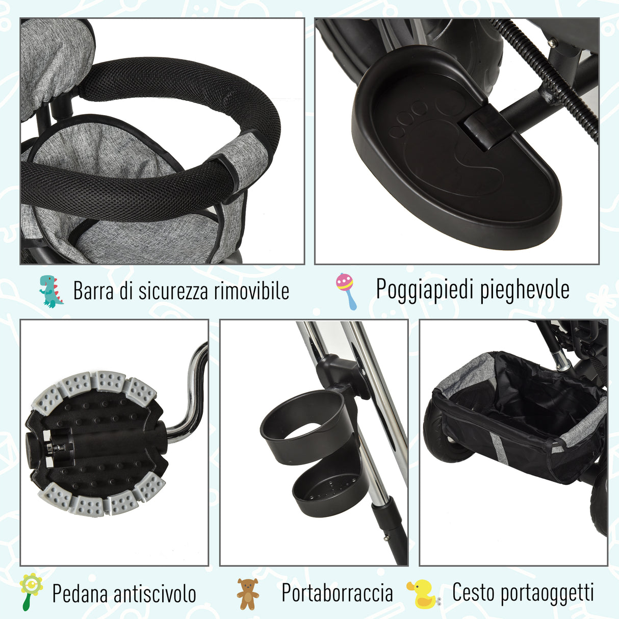 easycomfort easycomfort triciclo passeggino 2 in 1 pieghevole per bambini 18 mesi con maniglione