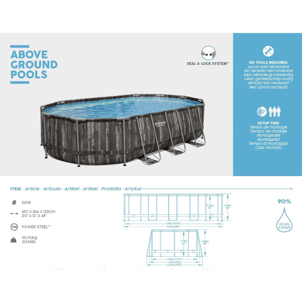 bestway piscina fuori terra bestway 5611r power steel frame 610x366x122h rivestimento effetto legno top di coperturascaletta rampa esternapompa filtrante 20 241 litri