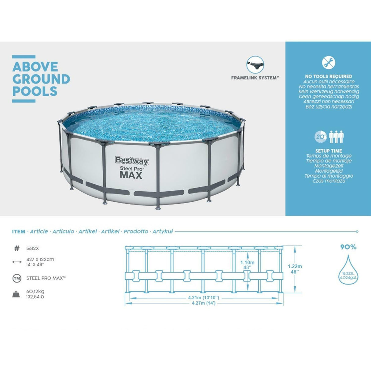 bestway piscina fuori terra bestway 5612x steel pro max 427x122h top di coperturascaletta rampa esternapompa filtrante 15 232 litri